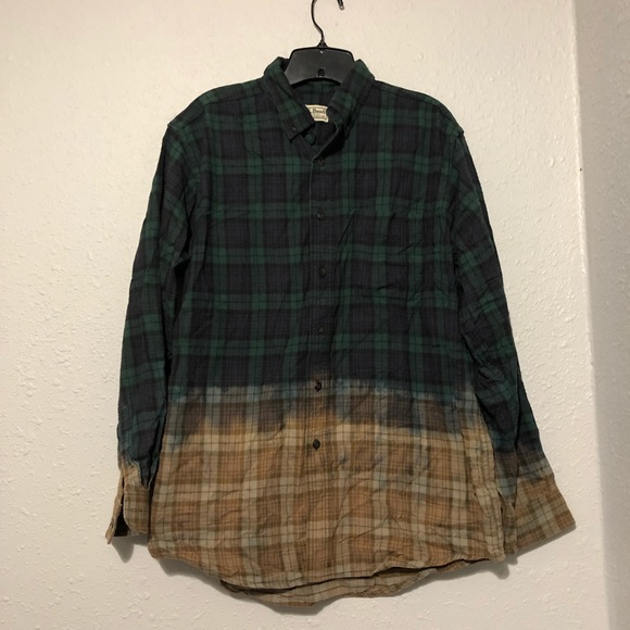 LL Bean Hand Bleached Dip Dyed Custom Plaid Button Down Shirt Size Medium - Picture 1 of 7